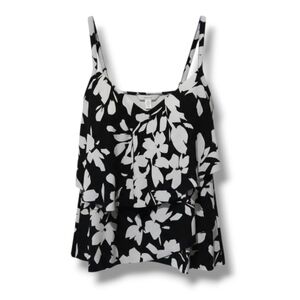 Aqua Green Women’s Black White Floral Tiered Tankini Swim Top Small NWOT